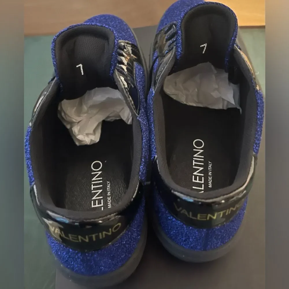 New Mario Valentino SELA Royal Blue Sparkle Black Sneakers Shoes 37 EU 7 USA - Picture 9 of 14